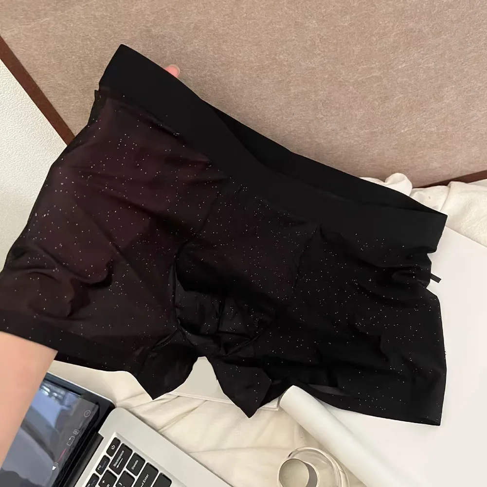 Transparent Men Underwear Ice Silk Ultra-thin Boxer Shorts Mid Waist Elephant Nose Pouch Sexy Underpants Quick Dry Panties Homme