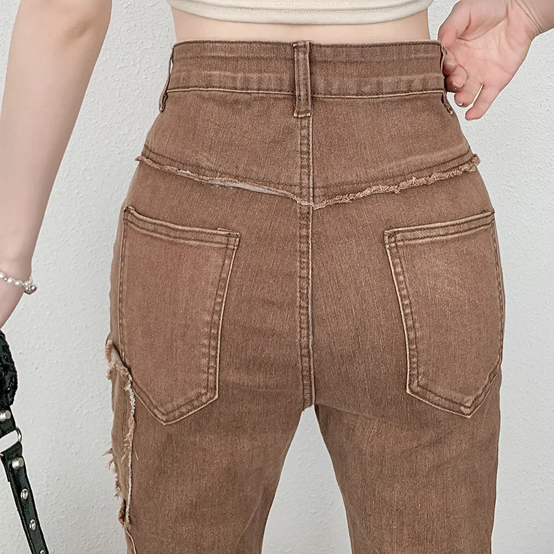 Jeans évasés grande taille pour femmes et filles, Streetwear de printemps et d'automne, Marque personnalisée, 600 High Audiburrs, Nouveau