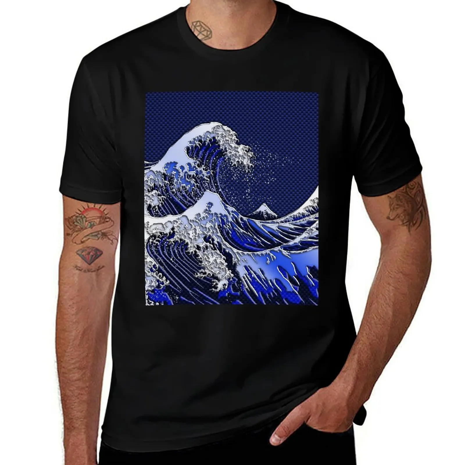 The Great Hokusai Wave chrome carbon fiber styles T-Shirt summer top anime figures mens white t shirts