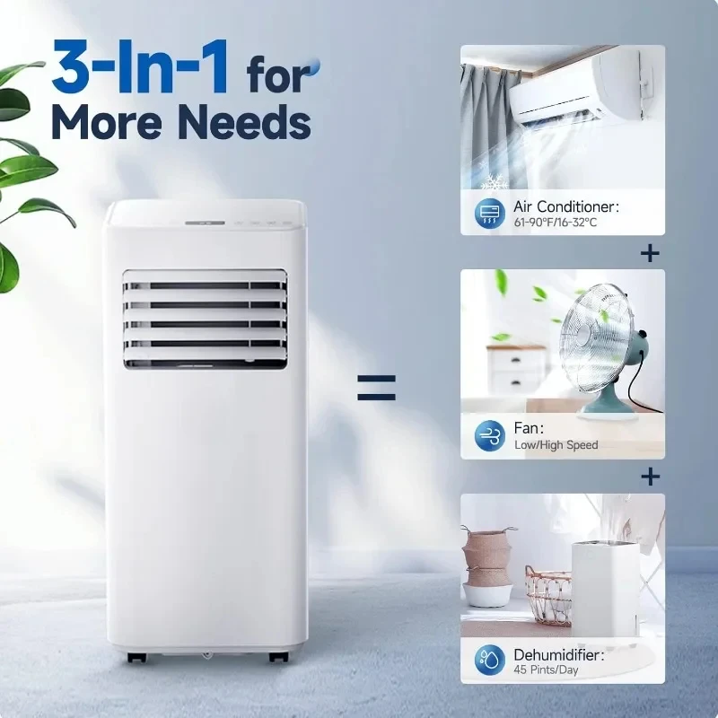 เครื่องปรับอากาศแบบพกพา10000 BTU AC แบบพกพาเครื่องปรับอากาศแบบ3-in-1เครื่องลดความชื้นและพัดลมพร้อมหน้าจอดิจิตอลรีโมทคอนโทรล