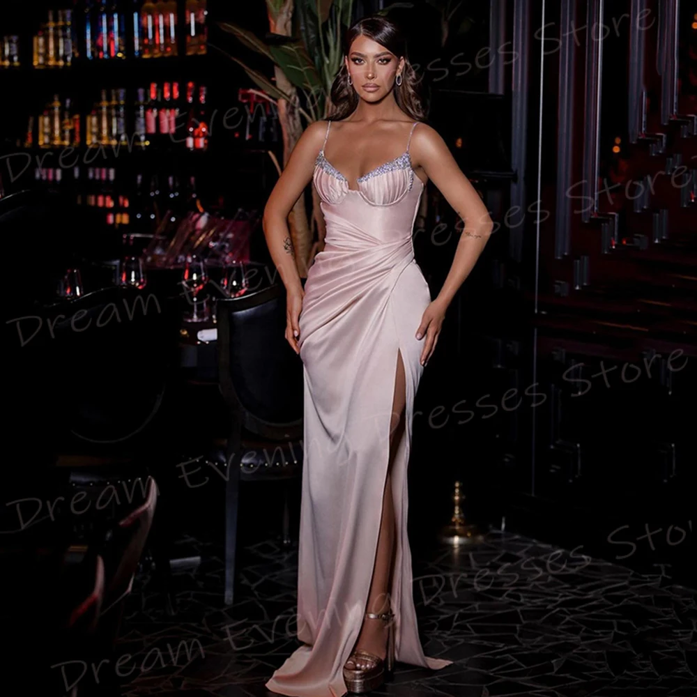 Robe de Soirée de Forme Sirène Rose pour Femme, Tenue Moderne, Sexy, Bretelles Spaghetti, Fente Haute, Quel que soit le Côté