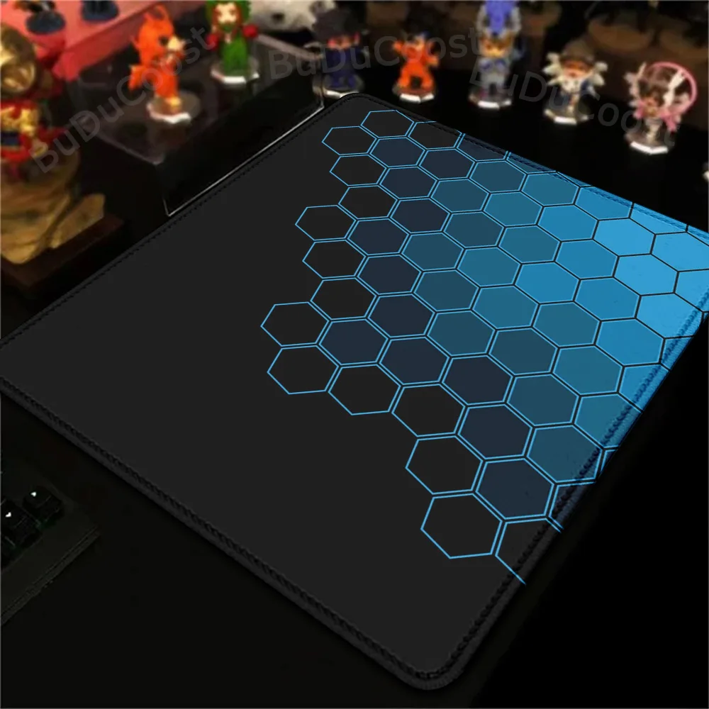 

Small Office Table Mat Laptop Computer Rubber Mice Mat Abstract Black Hexagon Pattern Desk Pad Blue Mouse Pad Gaming Accessories