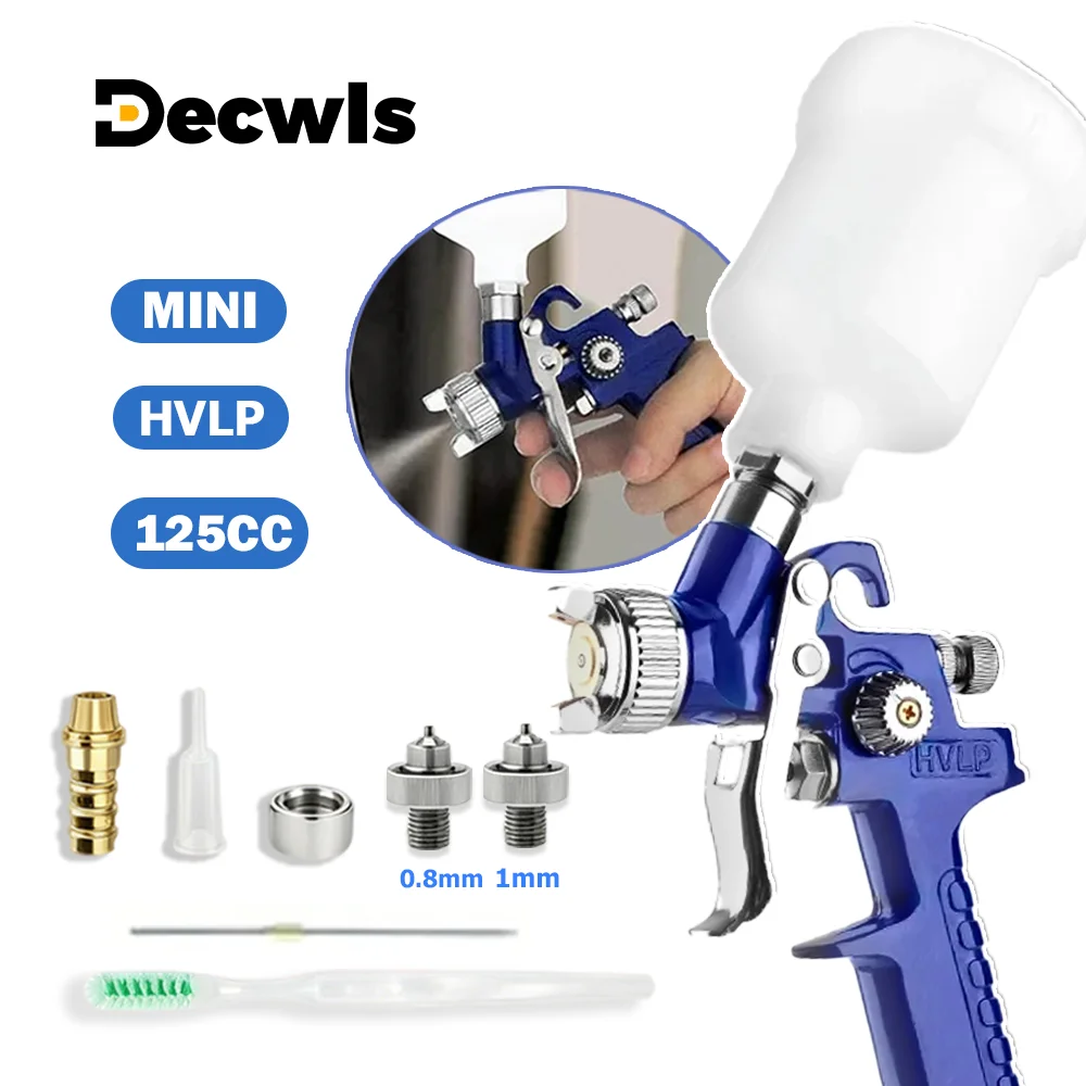 HVLP 125ML Mini Professional Air Paint Spray Guns Set 0.8/1.0MM Airbrush Pneumatic Paint Spray Gun for Painting Car Aerograph