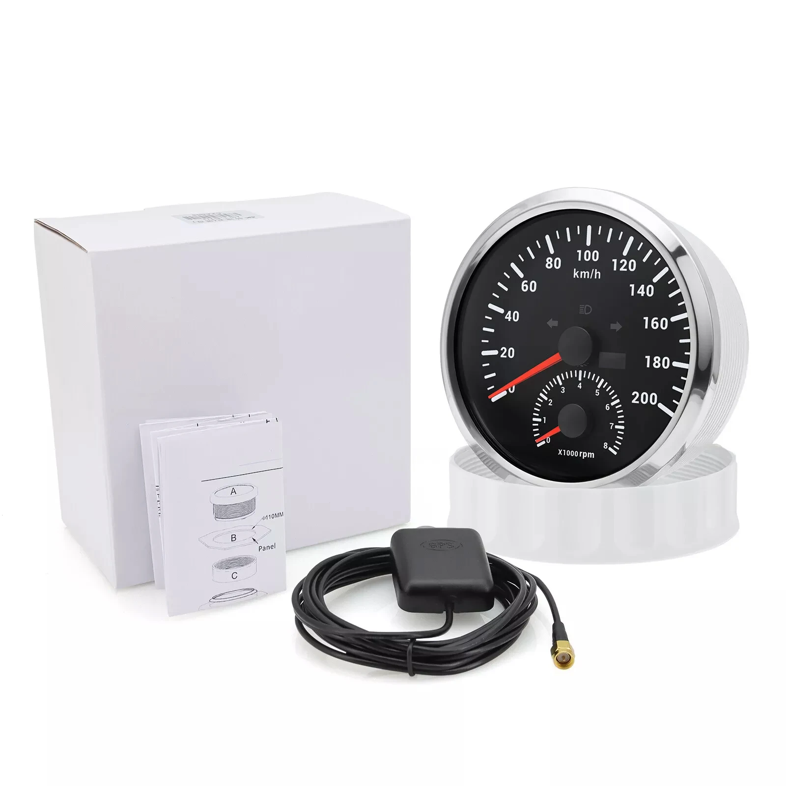 110mm Black GPS Speedometer 200km/h with Tachometer 8000RPM Gauge Waterproof view 6