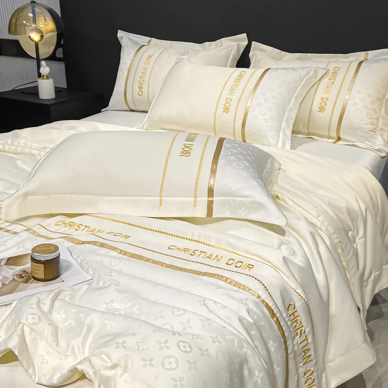 

Light Luxury Washed Ice Silk Summer Four-Piece Set Airable Cover Bed Home Quilt Student Children Nantong