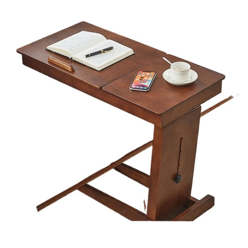 Bedside solid wood laptop table, small apartment bedroom foldable mobile lifting lazy bed desk