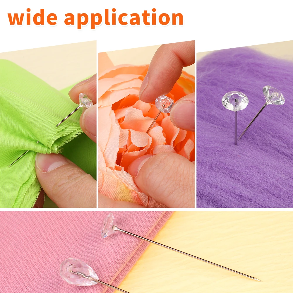 KRABALL 100pcs Diamond Bouquet Corsages Pins Flower Crystal Rhinestones Floral Positioning Pins for Wedding Bridal Bouquets