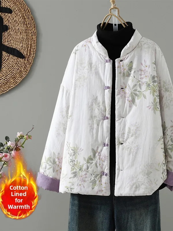

New Brand Double-Sided Wear Loose Cotton Linen Embroidered Jaet Thiened Long Sve Stand Collar Ladylike Straight Cut Coat