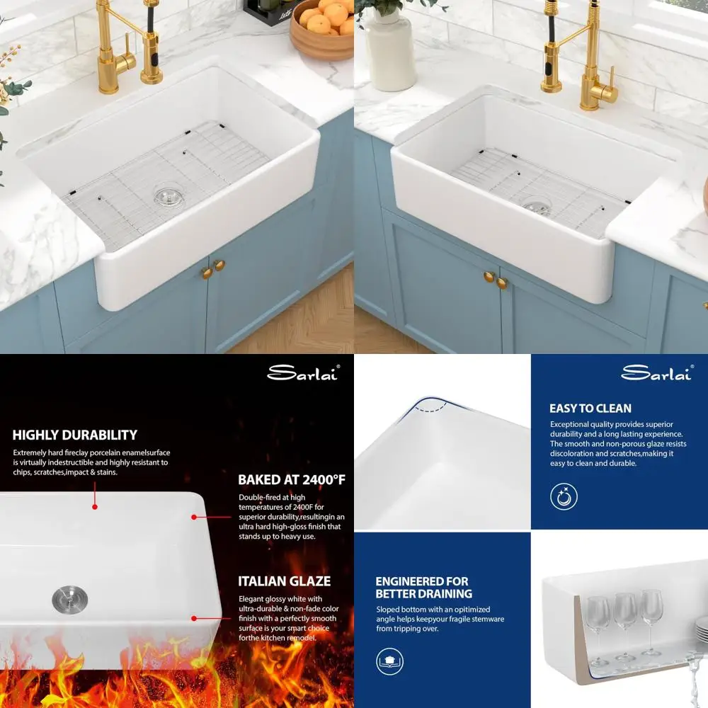 مزرعة نمط 33x20 بوصة وعاء واحد السيراميك الخزف الزجاجي Fireclay بالوعة المطبخ مع تصميم المئزر الأمامي