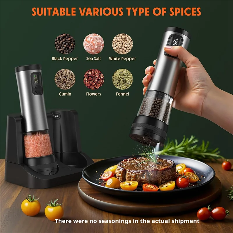 A74G-1 SET مجموعة مطحنة الملح والفلفل الكهربائية قابلة للتعديل سرعة الطحن الخشونة للمطبخ القابلة لإعادة الشحن