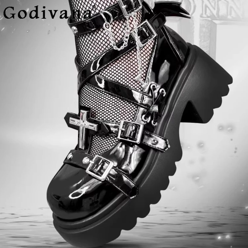 

Original Punk Style Round Toe Shoes Women Thick Sole Platform Lolita Shoes Female Summer Y2K Rivet High Heels Pumps