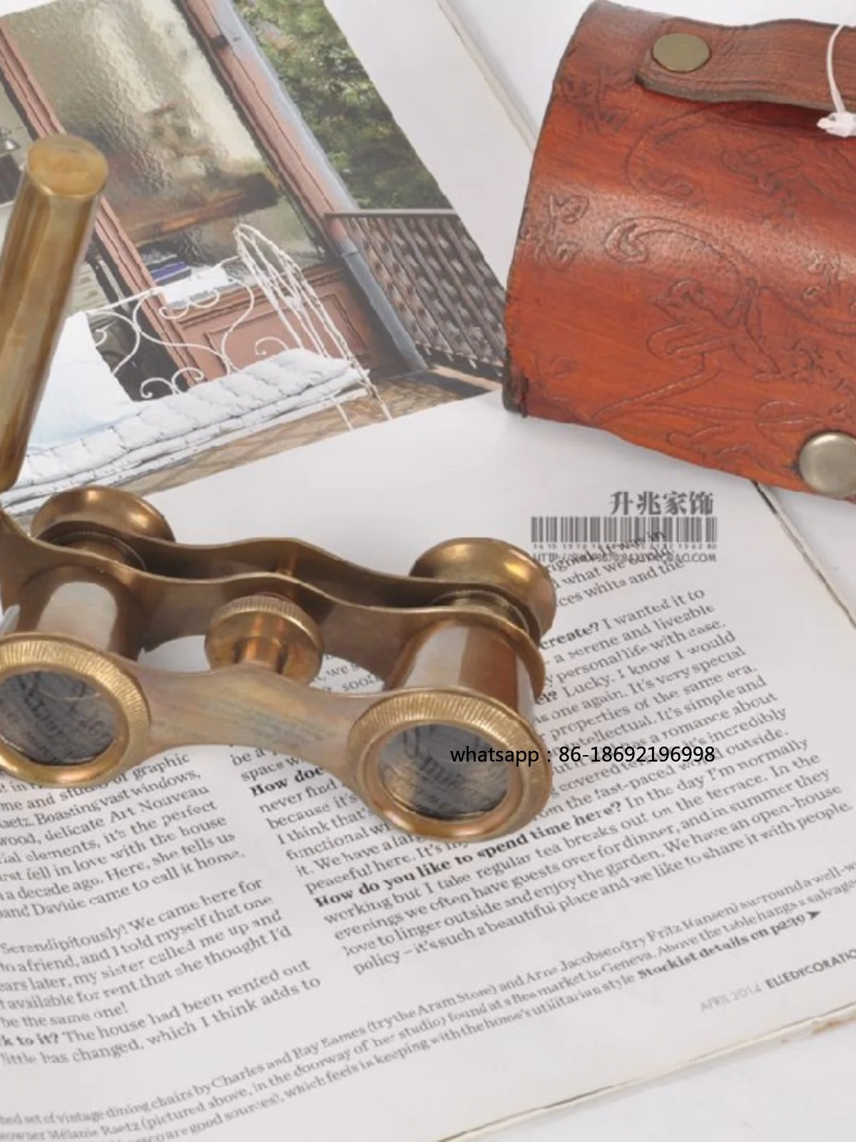 India Imported Retro Brass Pure Copper Fashion Pirates of The Caribbean Portable Leather Case Binoculars Adjustment Ornament