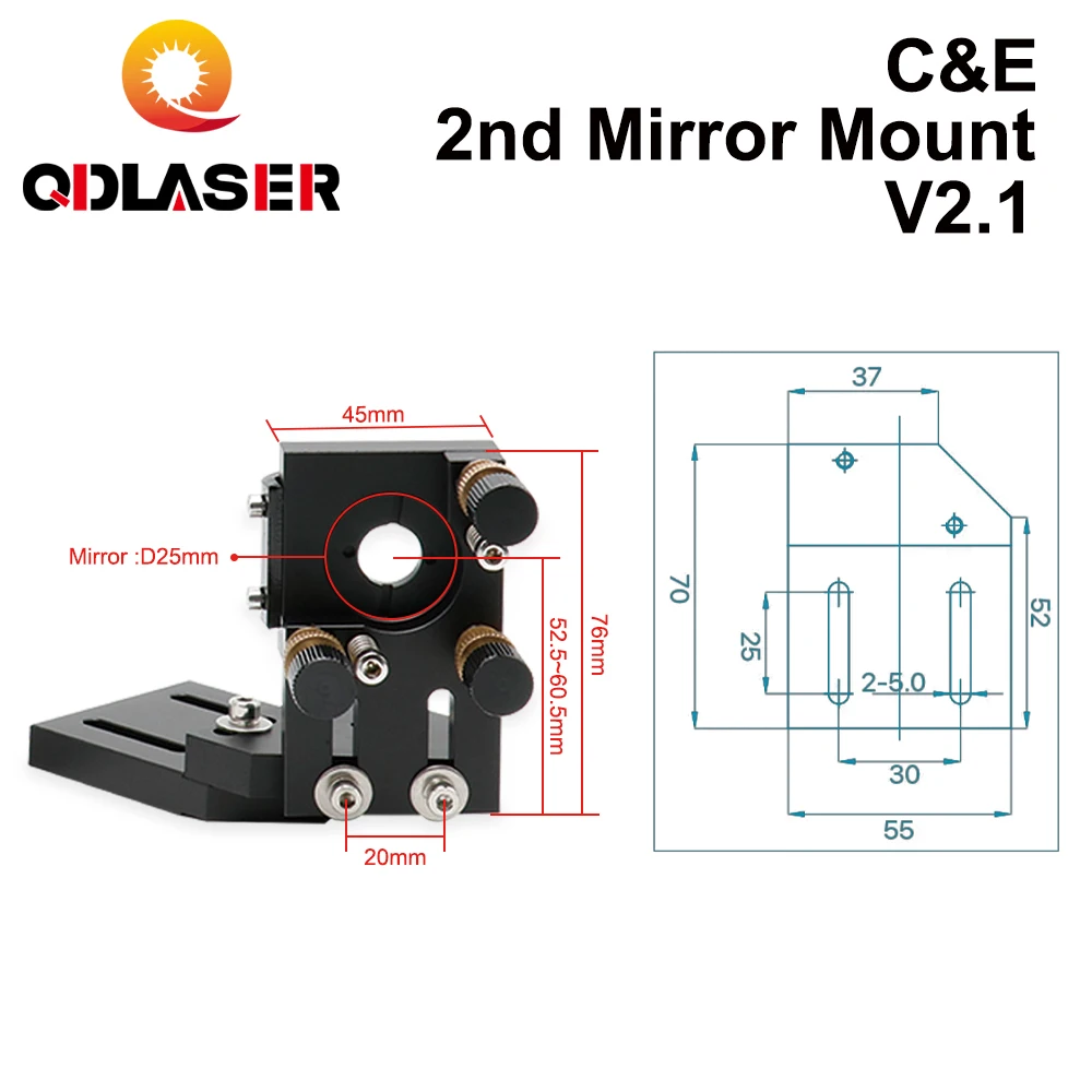 Imagem -05 - Qdlaser-montagem de Espelho para Máquina de Corte e Gravação a Laser Lasers Co2 Montagem Integrativa Preto 25 mm Série c e e