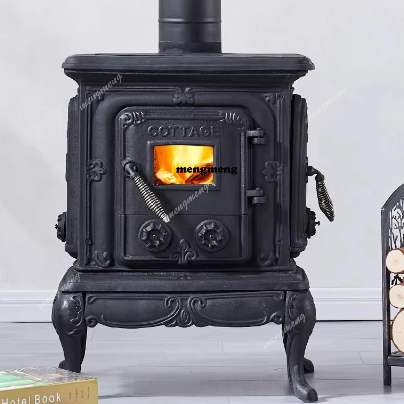 

Cast iron fireplace real fire home burning firewood living room heating bed and breakfast villa self-built house European retro
