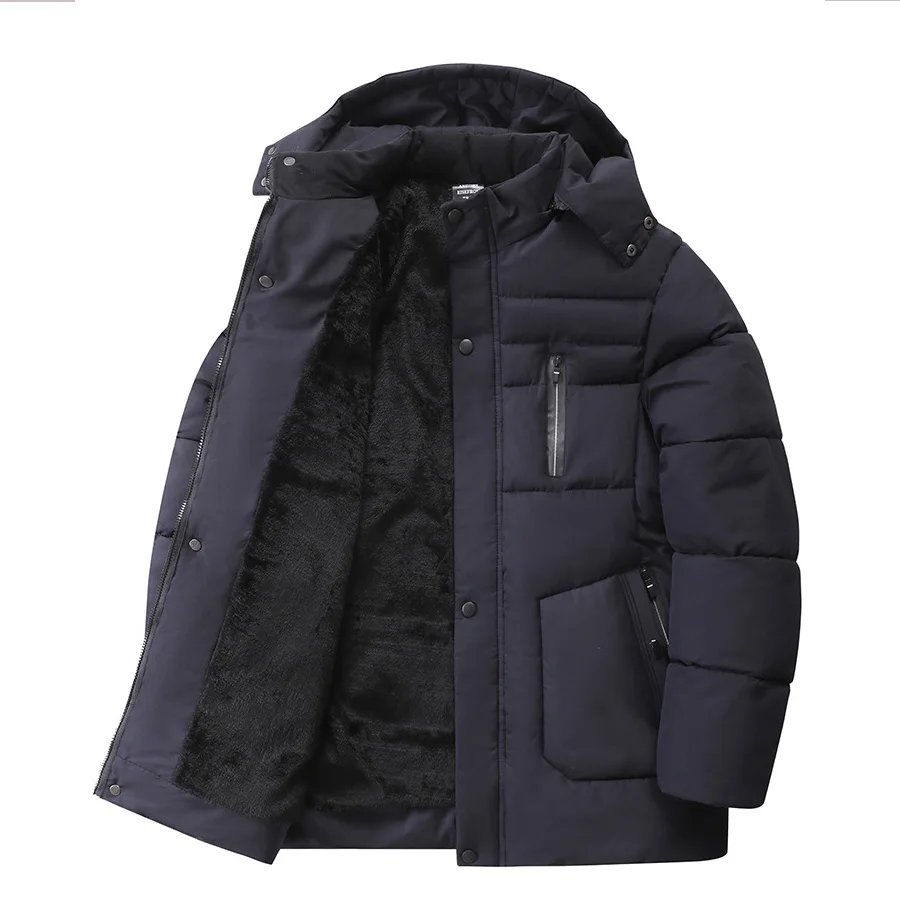 الرجال سترة الشتاء رشاقته الصوف الباردة واقية الوقوف طوق الذكور أسفل معطف طويل الأكمام جيب انفصال مقنعين رجل ملابس خارجية #2