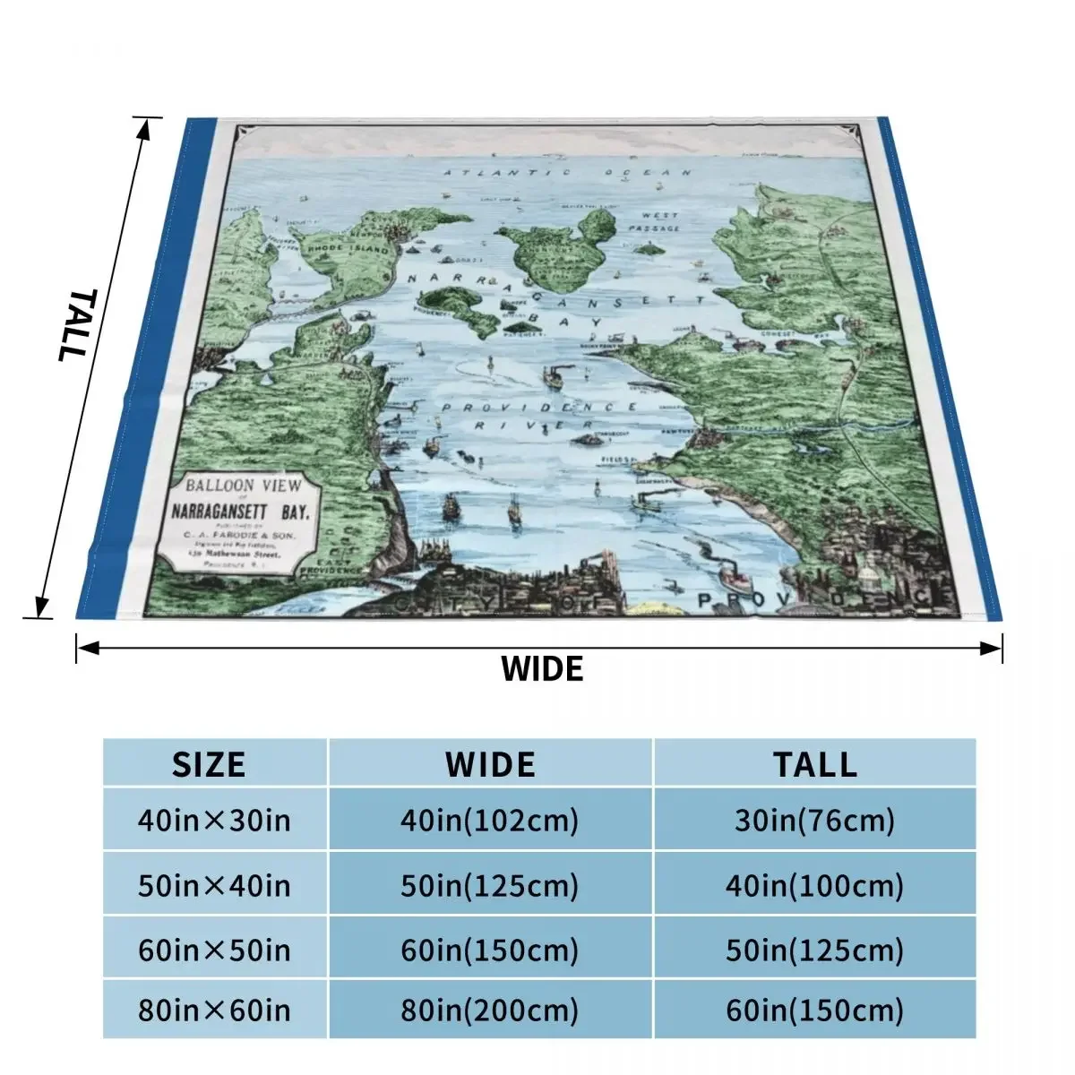 Vintage Balloon View of Narragansett Bay and Rhode Island Lithograph Map Poster Art Version 2 Throw Blanket wednesday Blankets