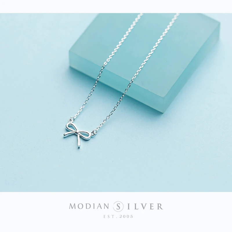 Modian autentyczne 925 Sterling Silver elegancki Bowknot naszyjnik wisiorek dla kobiet modne ładne oświadczenie biżuteria prezenty Bijoux — zdjęcie 3