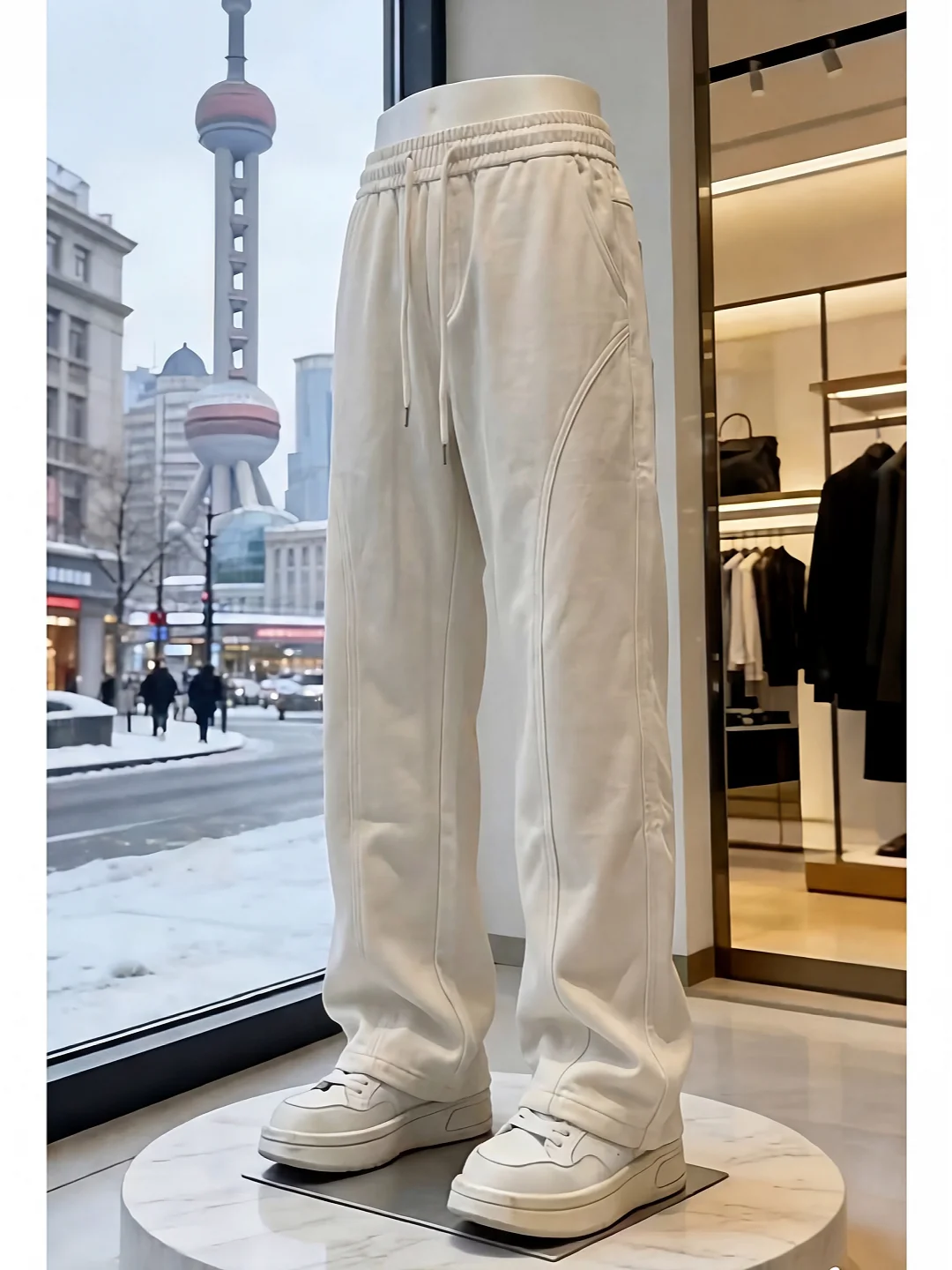 Navy Nylon Quick Dry Side Cut Flared Pants Men Women Thin American Outdoor Sports Pants Elastic Waist Cord Casual Pants