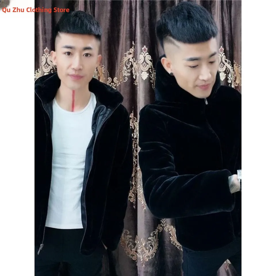 

Winter Men's Mink Fur Coat Whole Mink Faux Fur Vesents Men's Student Korean Sle Leather Jaet Busin Casual Stand Fit