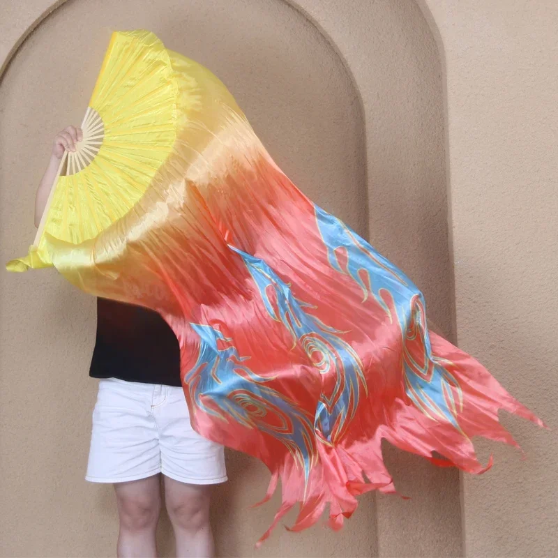 1 قطعة اليد اليمنى النار مروحة الحجاب الرقص الشرقي ملحق النساء عرض مسرحي الدعائم مروحة طويلة الحجاب مع قطع قوي الخيزران الضلع فينيكس طباعة #5