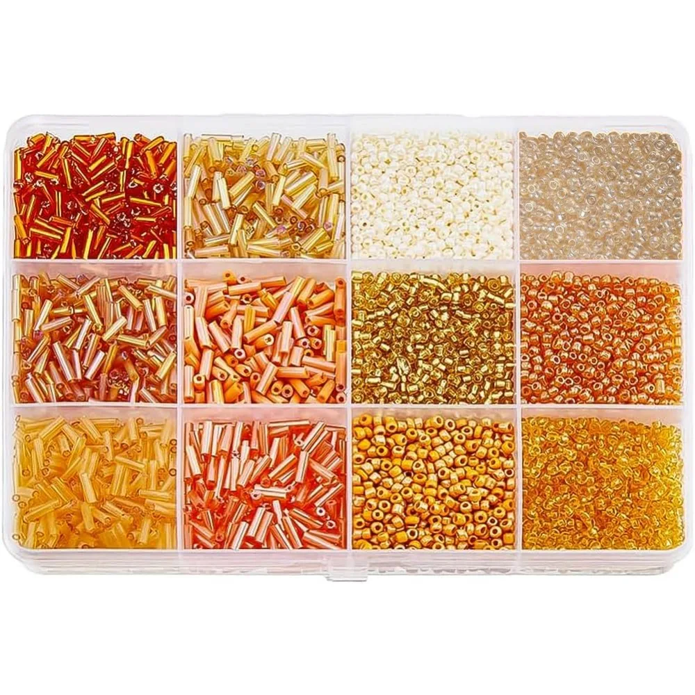10998pcs Glass Seed Beads Tube Bulk Orange Bugle Mini Glass Sequins for Sewing Jewelry making kit