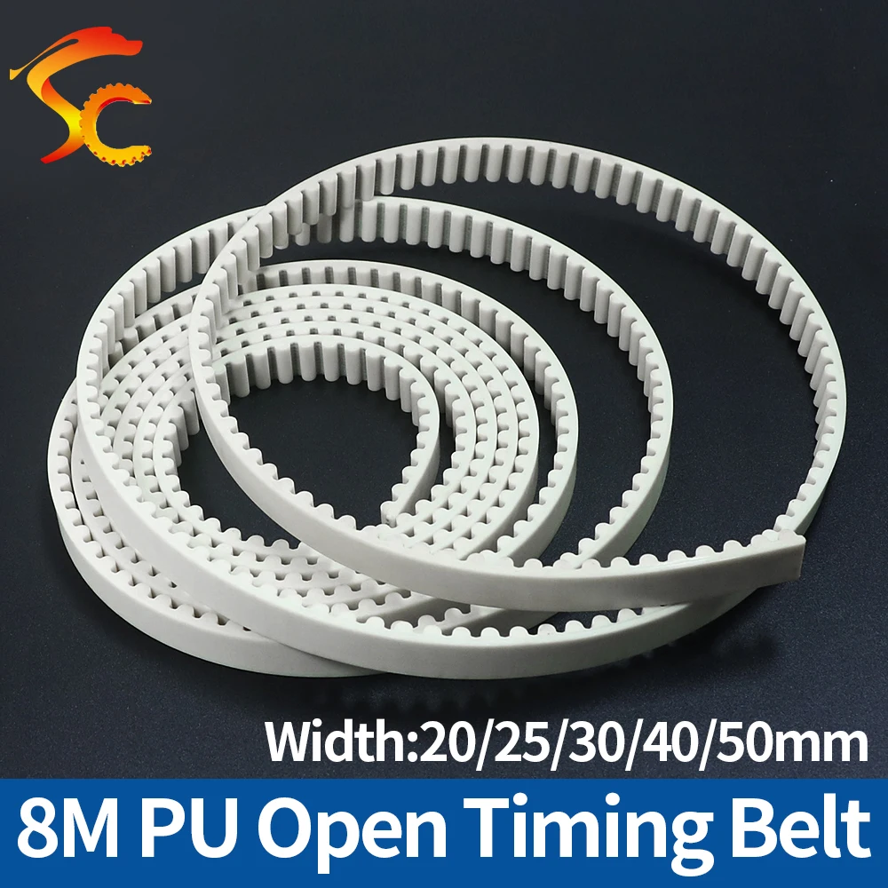 

ONEFIRE PU White HTD 8M Open Timing belt Width 20/25/30/40/50mm Polyurethane 8M-20mm with steel core Synchronous Belt