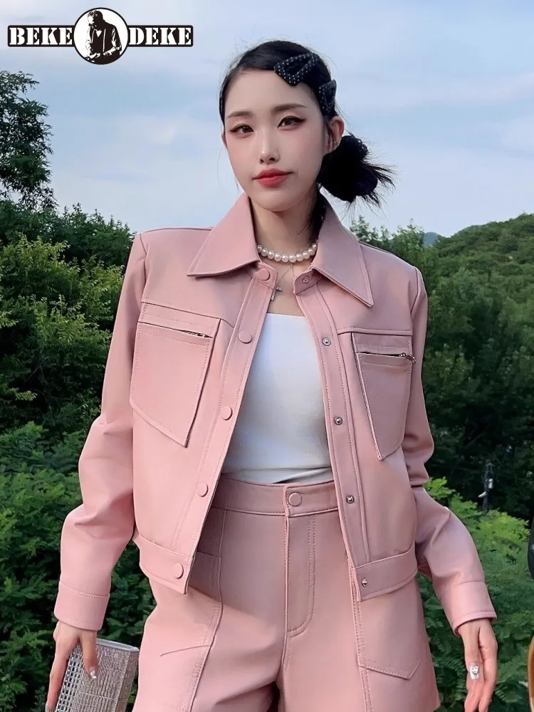 

Женская куртка из натуральной кожи с квадратным воротником, однобортная облегающая мотоциклетная короткая куртка из натуральной овчины, женская повседневная верхняя одежда