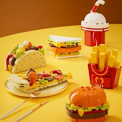 DIY MOC Refrigerator Magnet Sticker French Fries Hamburg Sandwich Taco Pizza Building Blocks Model Bricks Kids Sets Kits Toys