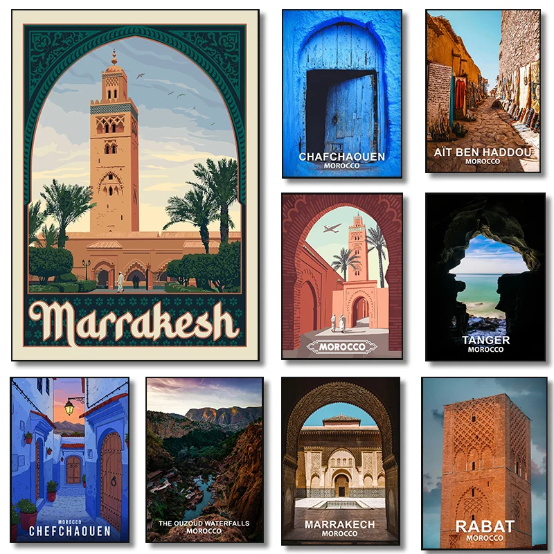 Vintage Marrakesh Morocco Travel Posters Hercules Cave Modern Prints Canvas Painting Wall Art Pictures Home Living Room Decor