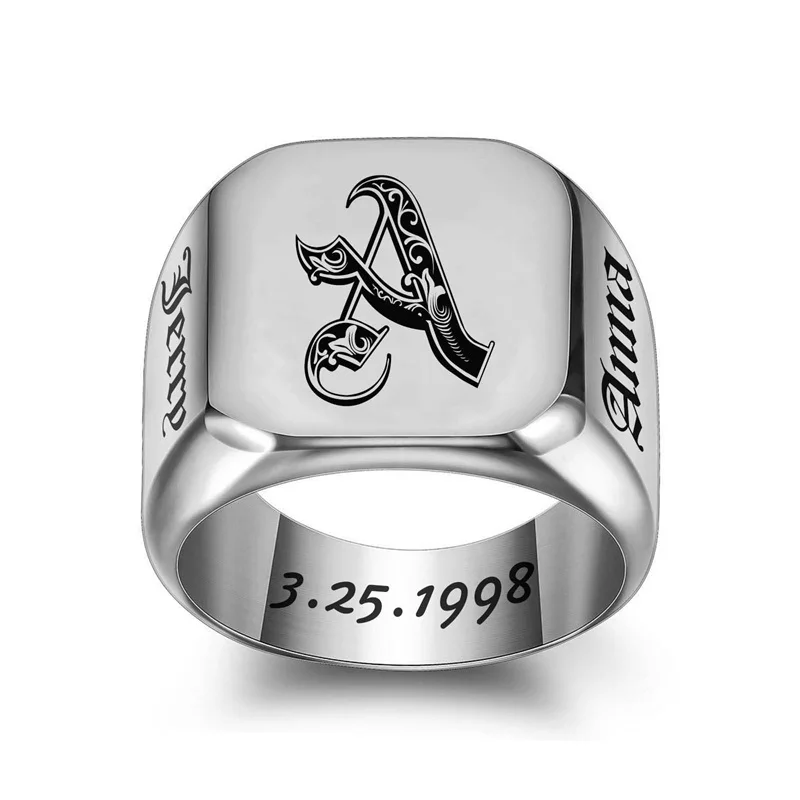 

Personalized Signet Rings for Men Women Engraved Ring Custom Initial Rings Mens Ring Customized Memorial Gifts for Father