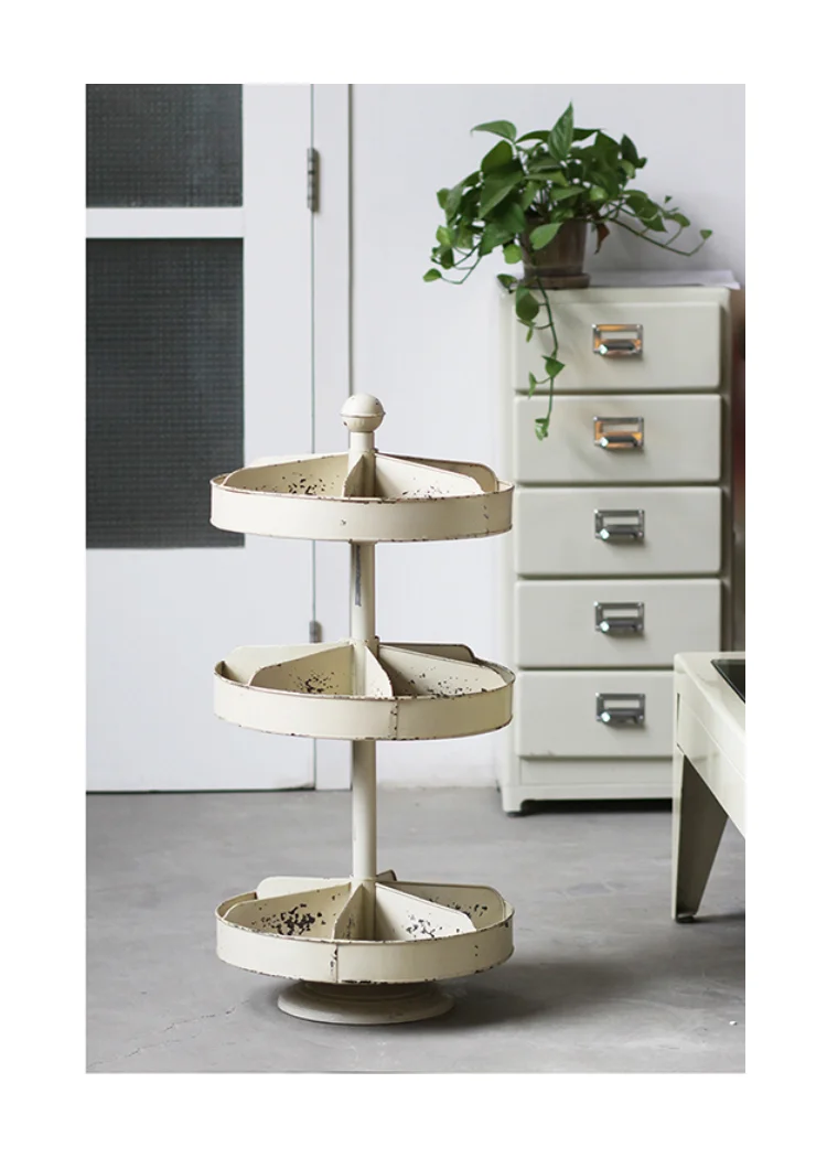Turntable rack, three-layer vertical floor storage rack, simple retro classification plate
