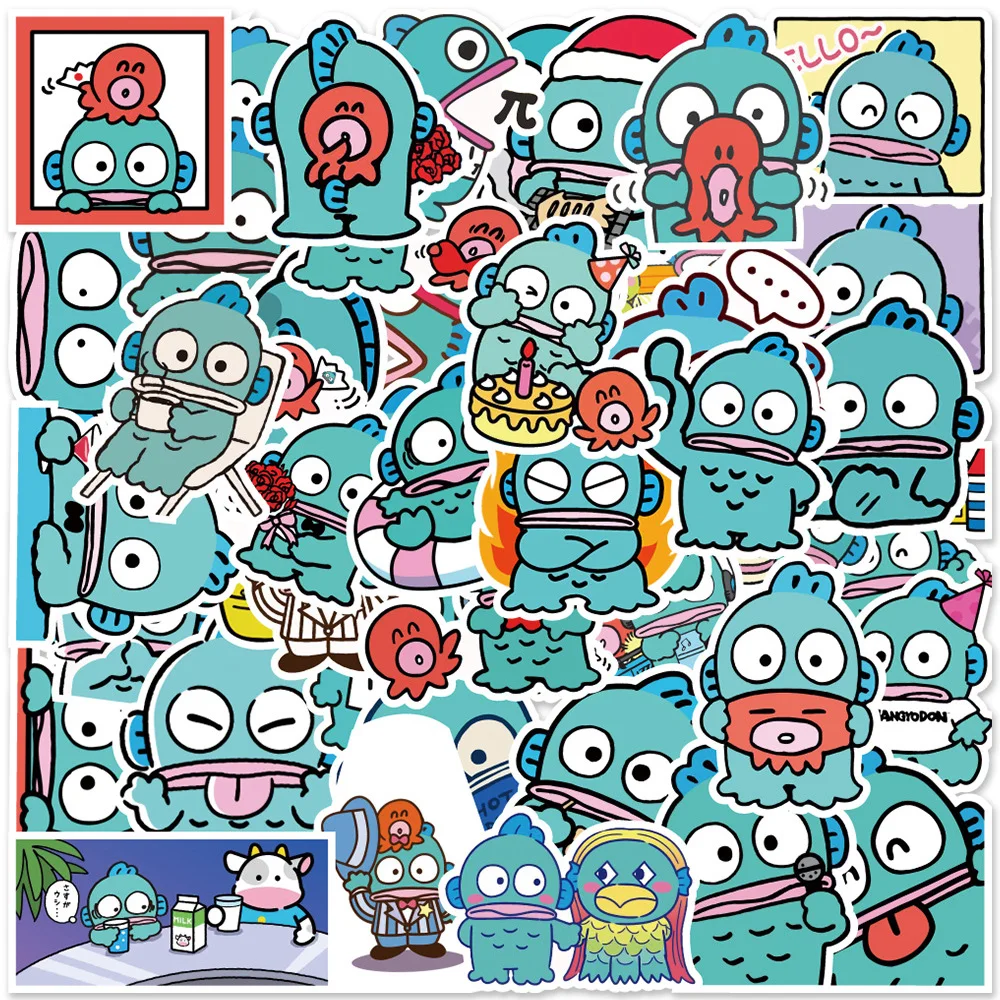 10/30/50pcs Cute Cartoon Ugly Fish Hanton Stickers Kawaii Anime Decals Kids Toy DIY Scrapbooking Laptop Phone Waterproof Sticker