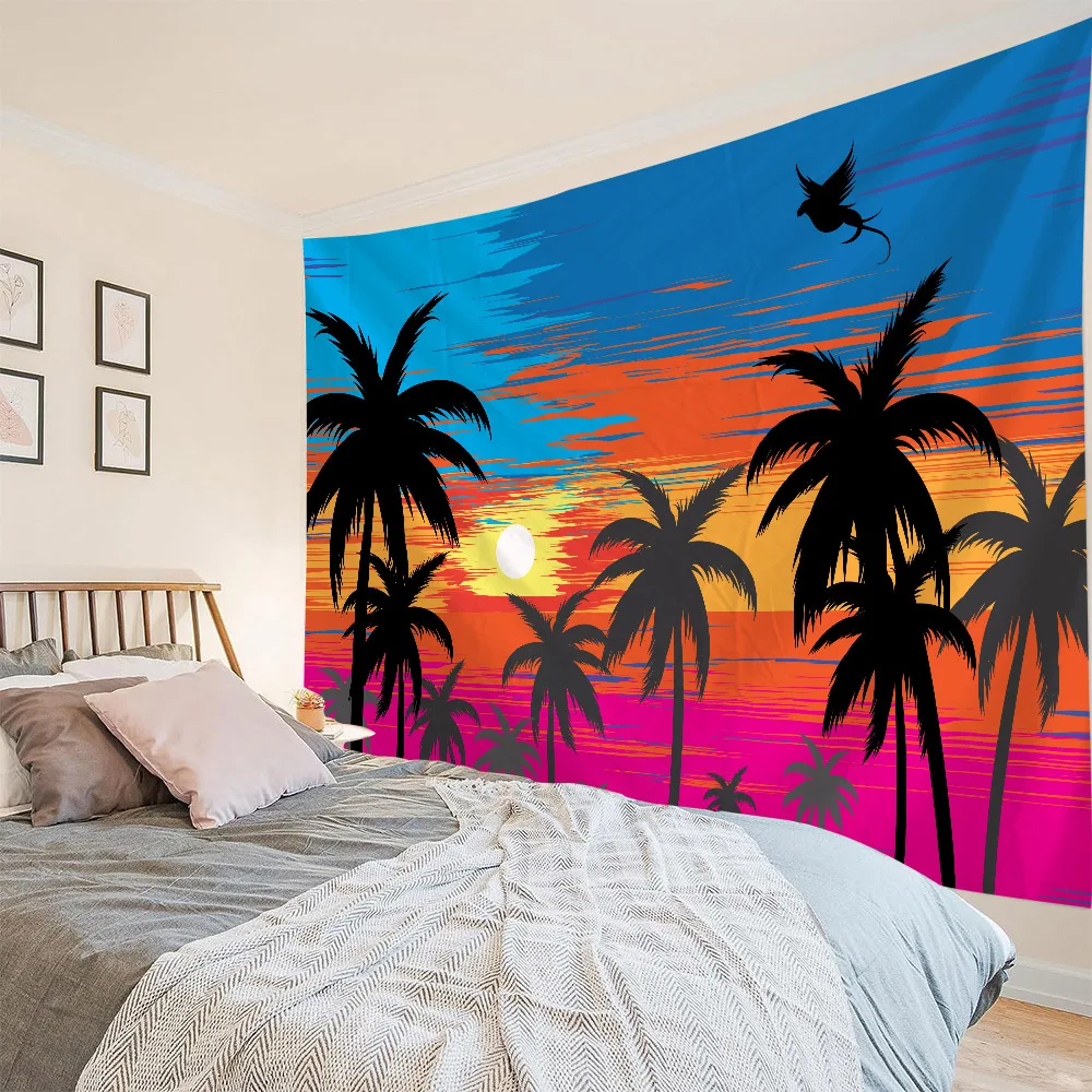 

Beautiful Beach Coconut Tree tapestry Wall Hanging Bohemian Home Wall Poster Dormitory Bedroom Living Room Art Decoration