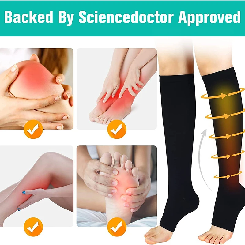 1 Pair Unisex Calf Compression Stockings Prevent Varicose Veins Shape Gradually with Pressure Elastic Open Toe Knee High socks