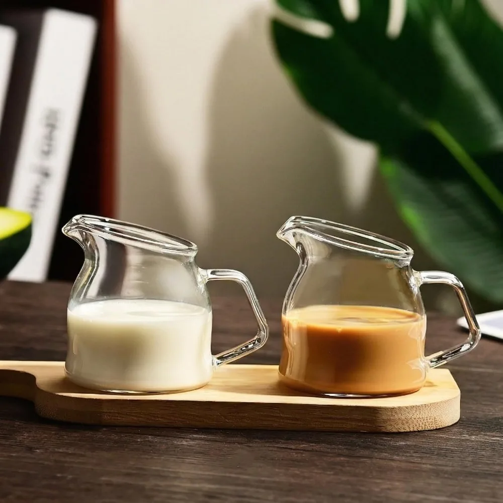 High Borosilicate Glass Coffee Pitcher Clear Milk Creamer Jug Handle Spout Mini Serving Pot For Espresso Latte Home Coffee Bar