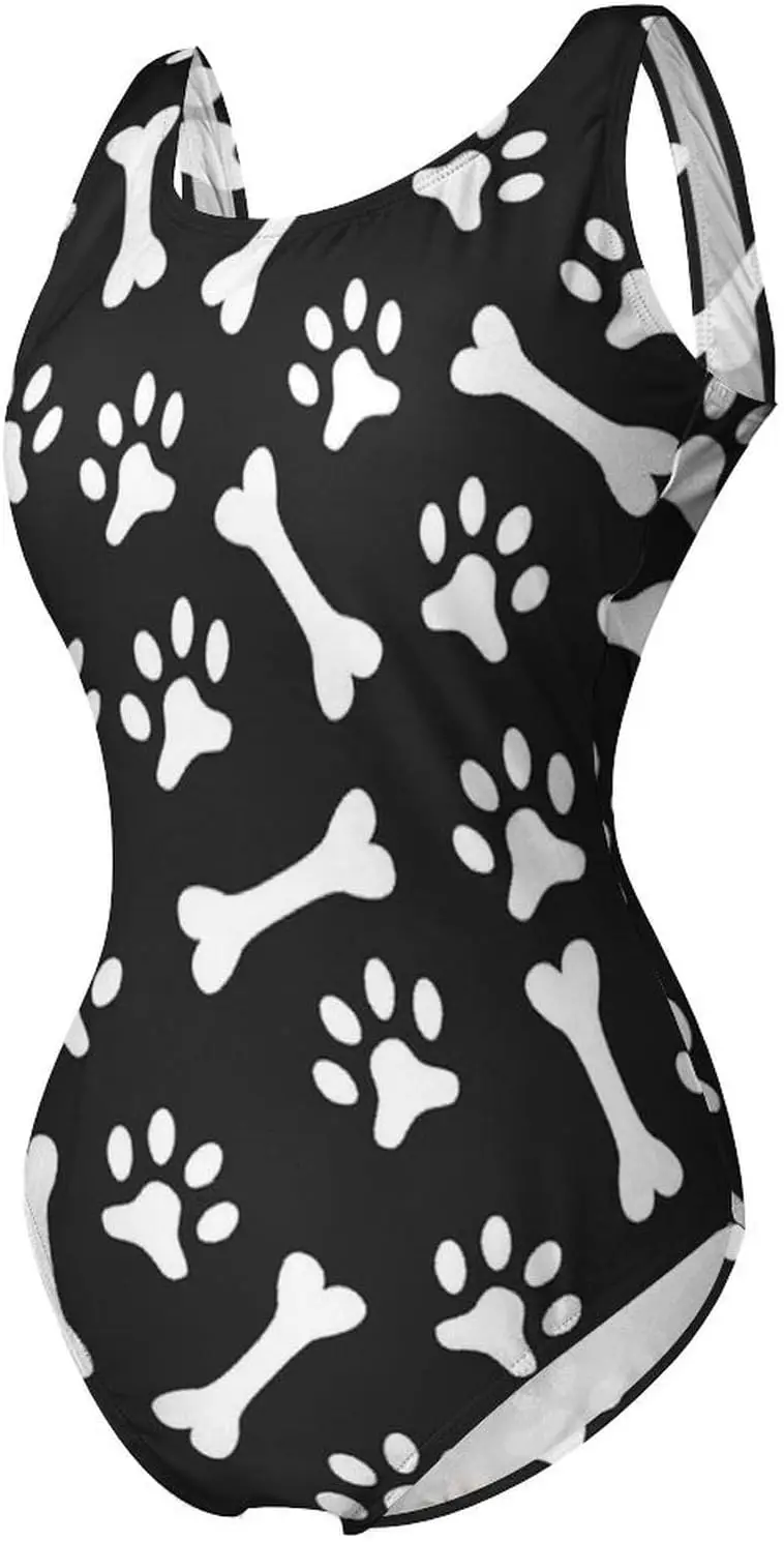 Luxy Trio Dogs Bone and Paws Damen-Einteiler-Badeanzüge, sportliche Trainings-Badebekleidung, Badeanzüge