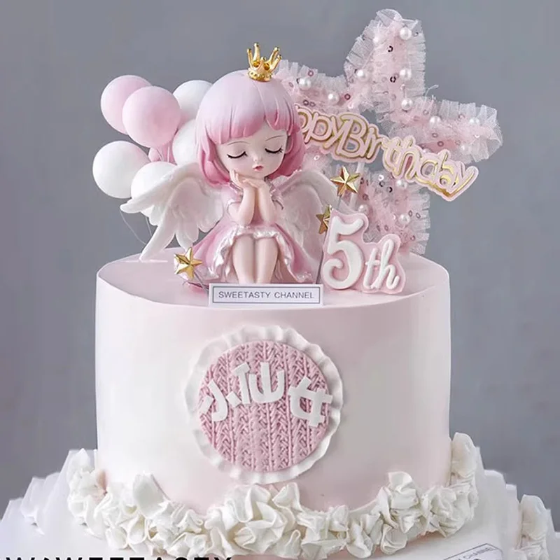 Prinses Cake Toppers Ballet Dans Meisje Happy Birthday Party Decoratie Angel Wing voor Een Jaar Oude Baby Shower Party Cake Decor