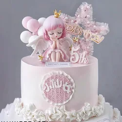 Princess Cake Toppers Ballet Dance Girl Happy Birthday Party Decoration Angel Wing for One Year Old Baby Shower Party Cake Decor