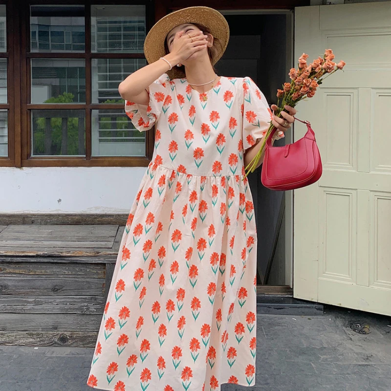 Women Dresses Tender Loose French Style Floral Printed Summer Mori Girls Vintage Classical New Arrival Party Holiday Aesthetic