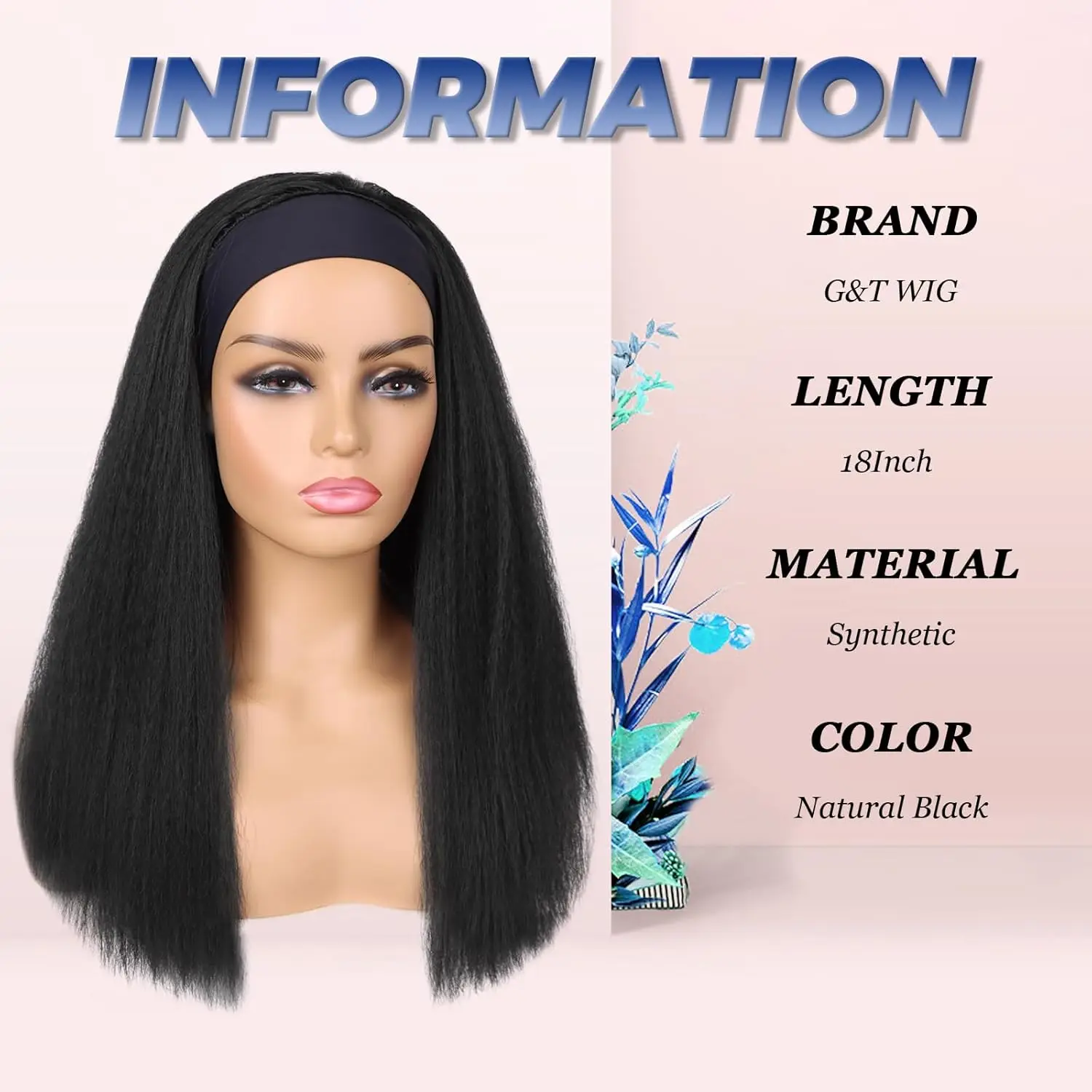 Perruque Yaki synthétique lisse avec bandeau, 18 à 26 pouces, longue et crépue, entièrement faite à la Machine, sans Lace Front Wig, pour femmes noires