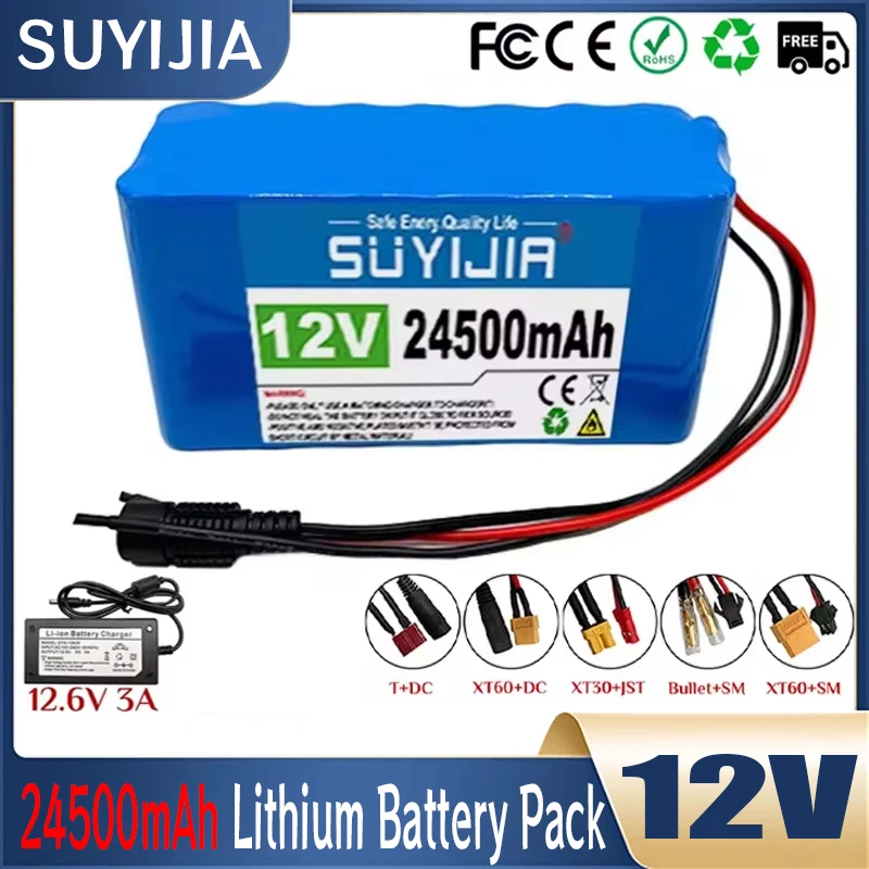 12V Lithium battery Pack 18650 3S7P 24500mah Built-in Smart BMS for E-Bike Unicycle Scooter Wheel Chair with 12.6V 3A Charger