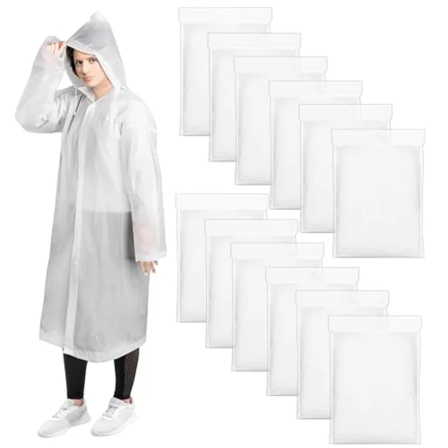 

12 Pack Rain Ponchos for Adults, Reusable Raincoat with Drawstring Hood, Portable EVA Rain Jackets for Women Men, Waterproof Lo