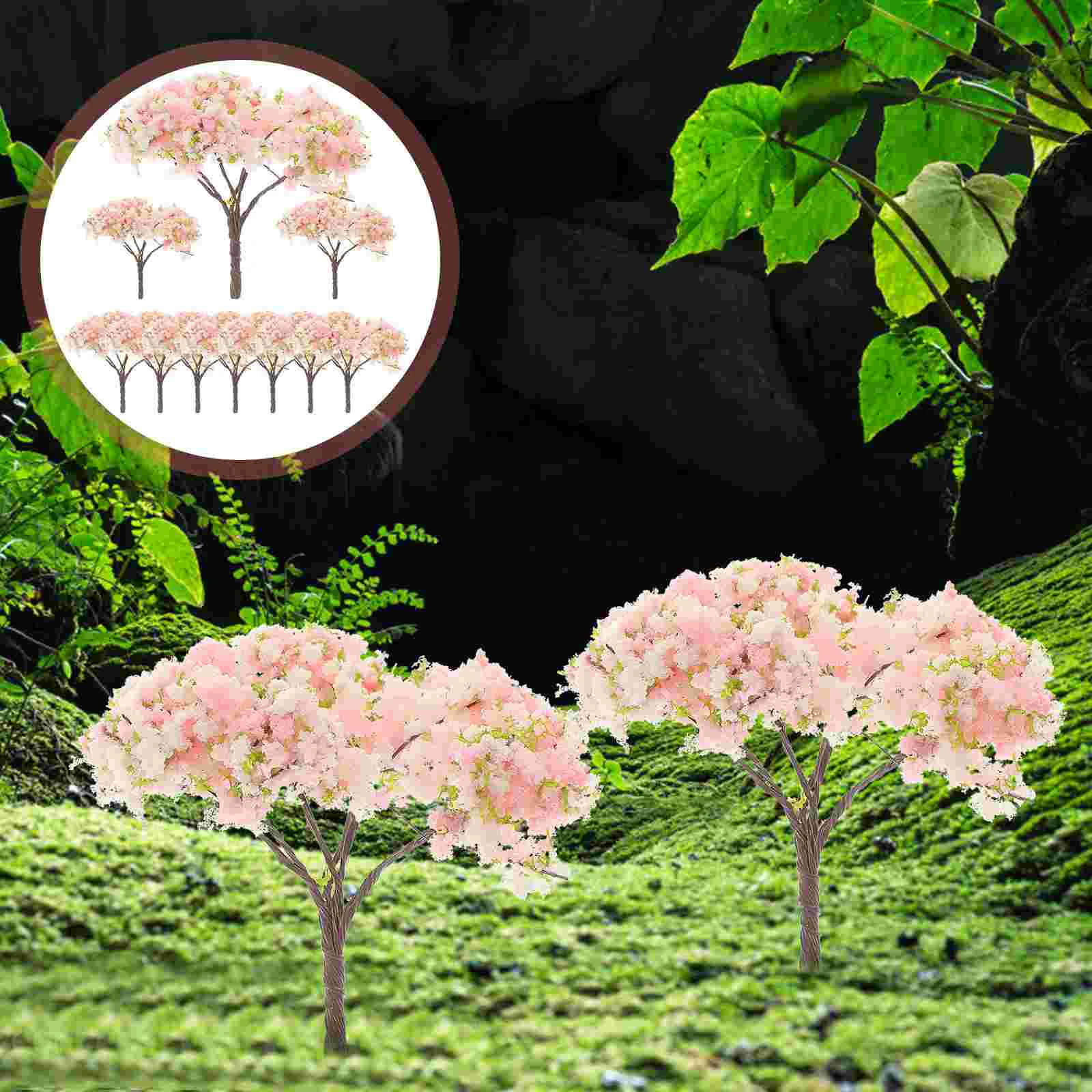 10 Pcs Architectural Tree Model Cherry Blossom Ornaments Simulated Prop Decorations Desktop Flower Fake Plants for Faux