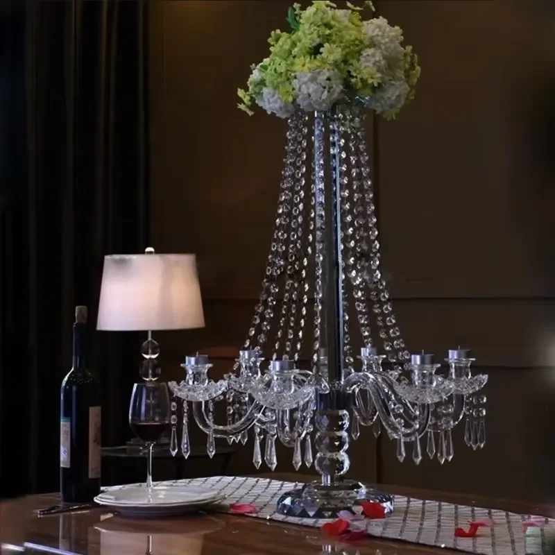Elegant Transparent Crystal Candlestick Holder Luxury Wedding Centerpiece Decoration Clear Glass Candle Stand for Home Party