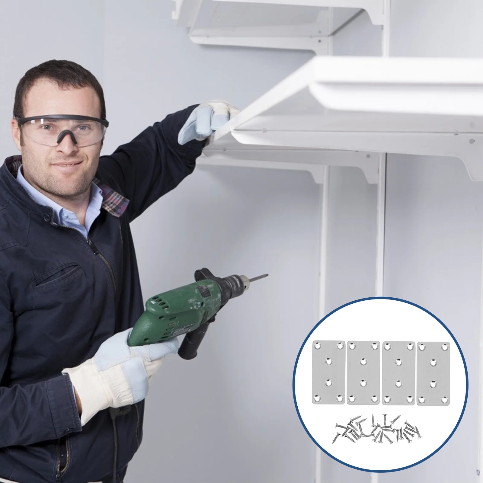 

4 pcs Stainless Steel Corner Bracket Mending Joining Plate Fixing Corner Brace Repair Plates For Furniture Brushed Finish