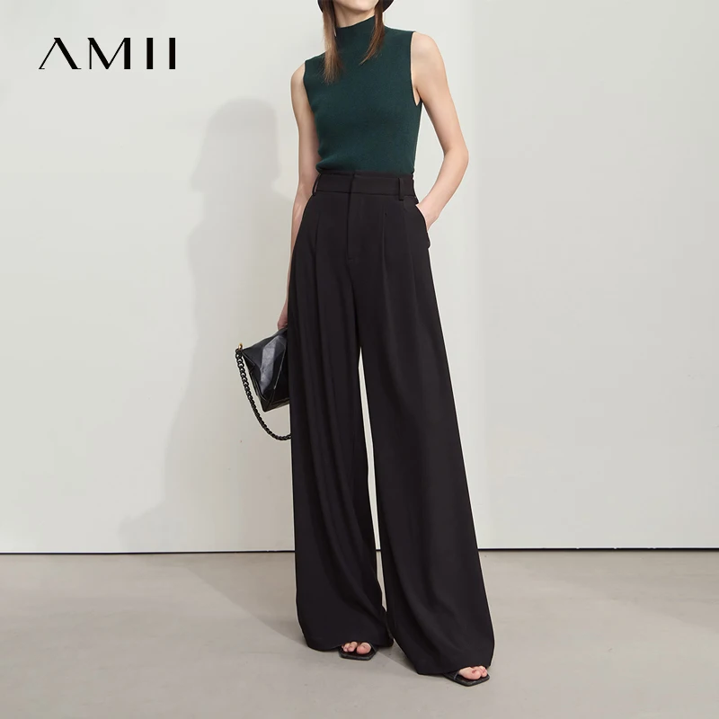 AMII Minimalist Summer Pants for Women 2025 Solid Loose High Waist Casual Trousers Lady New Fashion Straight Pants 12542040