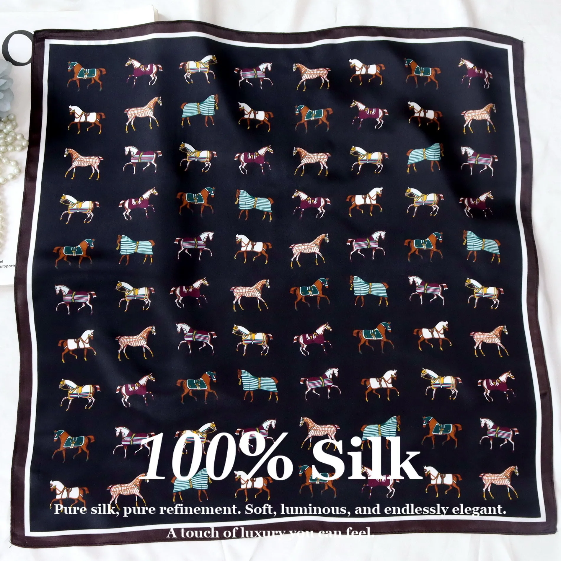 

Женский квадратный платок с принтом лошади, 100% натуральный шелк, для летней защиты от солнца, пляжная накидка, бандана, хиджаб, шейный платок, шаль