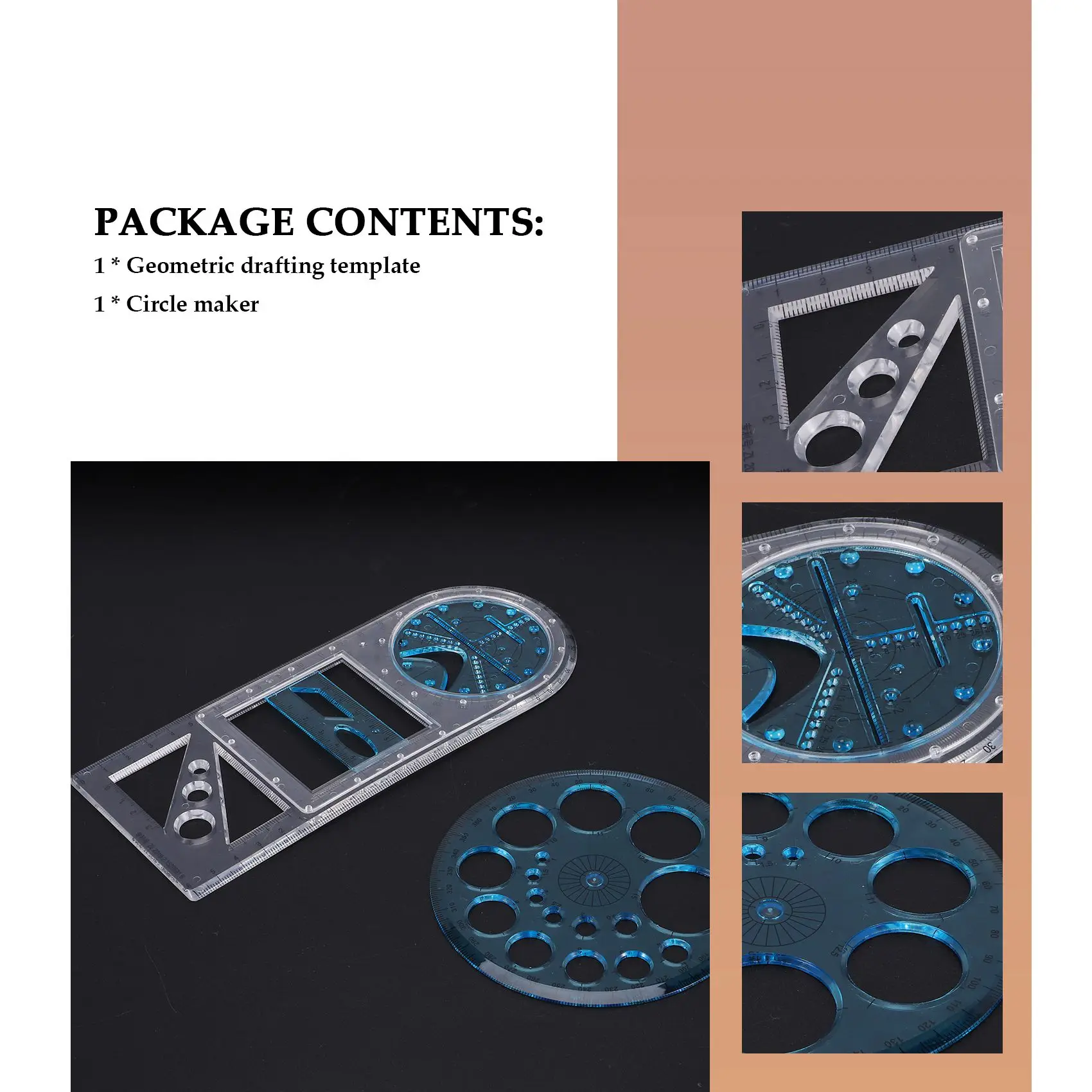 Exquisite-2 Pcs Multifunctional Geometric Ruler Plastic Circle Drawing Tool Drafting Templates Clear Graphic Design Tools
