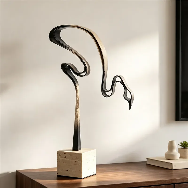 Modern Abstract Metal Swan Sculpture Red Crowned Crane Statue Home Decor Living Room TV Cabinet Ornament Artistic Animal
