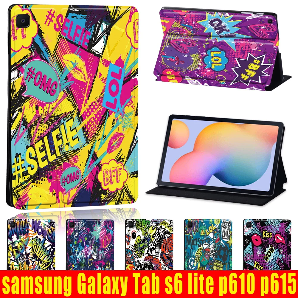 Graffiti Art Cover Case for Samsung Galaxy Tab S6 Lite P610/P615 10.4 Inch New Anti -cratch Leather Stand Cover Case + Stylus